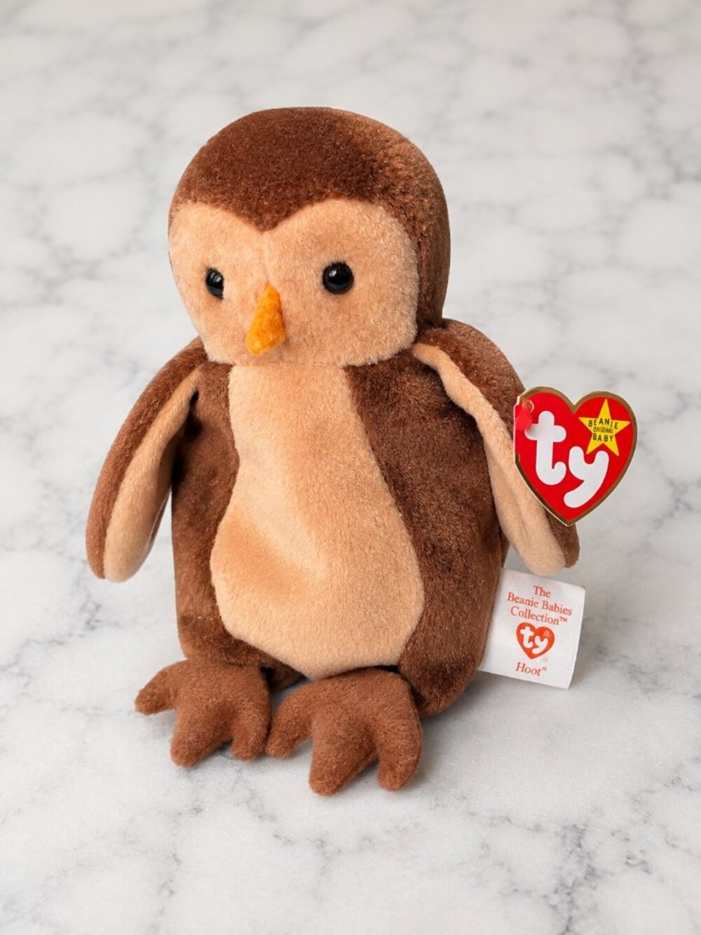 Vintage Ty Beanie Baby Hoot Owl 1995 Brown Plush Retired Collectible w/ Tag